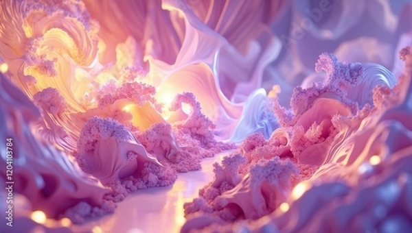 Fototapeta a mesmerizing, intricately detailed illustration of an abstract background, radiating a vibrant, soft glow that illuminates the entire scenery can be used as background, texture, wallpaper