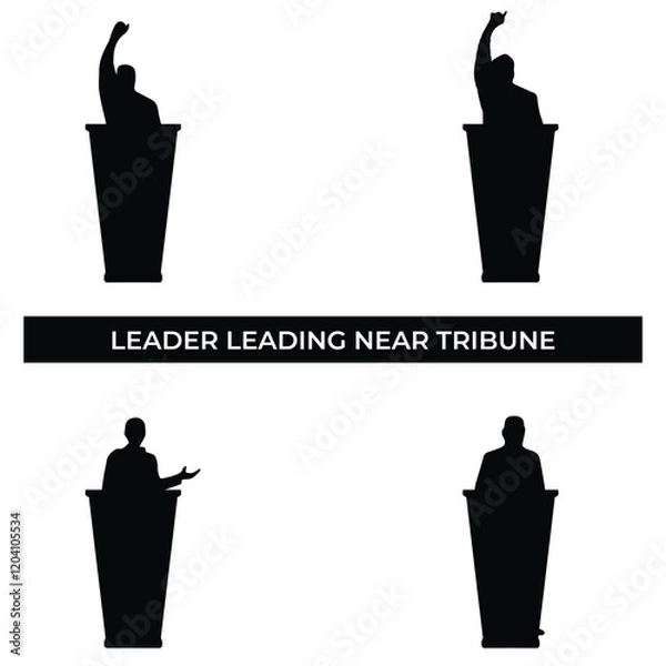 Obraz Vector Illustration of Leader Leading Near Tribune. Simple Flat Design Depicting Leadership, Public Engagement, and Political Influence.