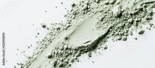 Obraz Green cosmetic powder on white background with texture details and uneven distribution, ideal for beauty industry applications and product displays Copy Space