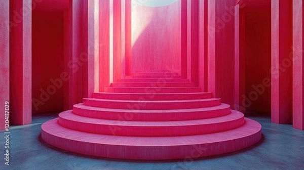 Fototapeta Vibrant pink staircase in a modern architectural space with smooth textures and soft lighting