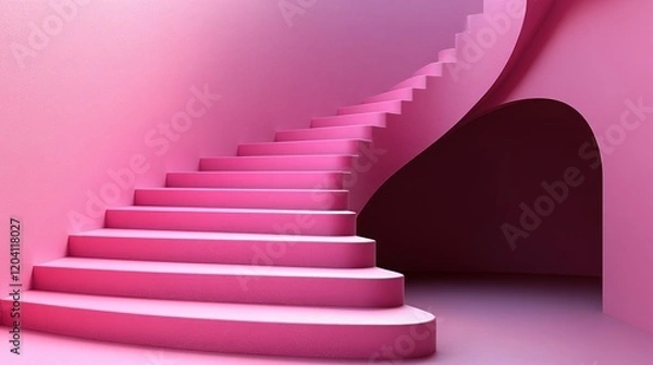 Fototapeta Elegant pink spiral staircase in a modern interior setting, showcasing minimalistic design and soft lighting