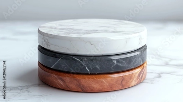 Fototapeta Elegant stacked marble coasters on a smooth surface, showcasing textures and colors for home decor