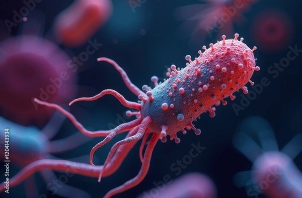 Obraz Microscopically small bacteria, depicted as colorful cells. Diversity bacteria under microscope, viruses and beneficial microbes. Concept medicine, health care