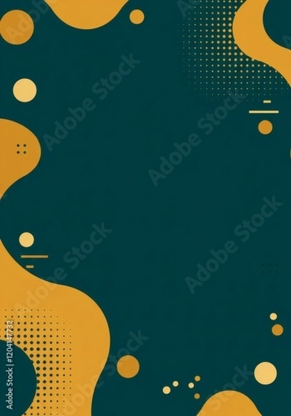 Fototapeta Abstract Green and Gold Background with Organic Shapes Geometric Patterns and Dots