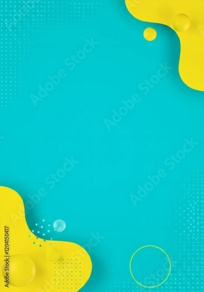 Fototapeta Abstract Teal and Yellow Background with 3D Shapes Geometric Design Modern Wallpaper