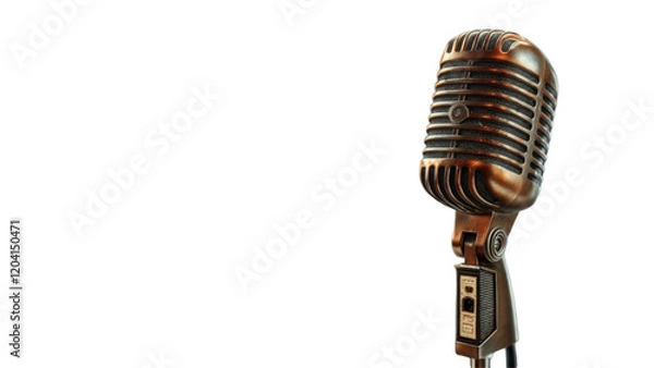 Obraz Vintage Retro Microphone with a Classic Design Isolated on a Black Background: Icon of Music, Broadcasting, and Entertainment