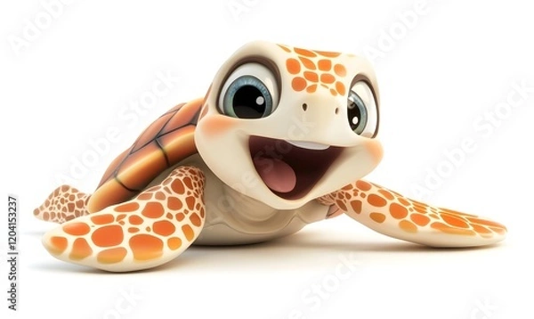 Obraz Happy cartoon sea turtle crawling.