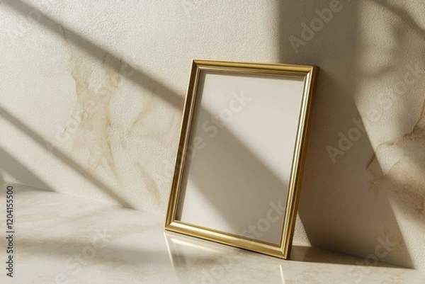 Obraz Elegant empty picture frame casting delicate shadows against a textured wall in soft morning light