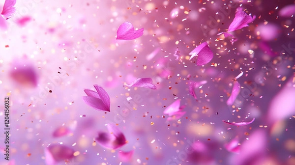 Obraz flying flower petals with tiny confetti in pink lavender colour hues