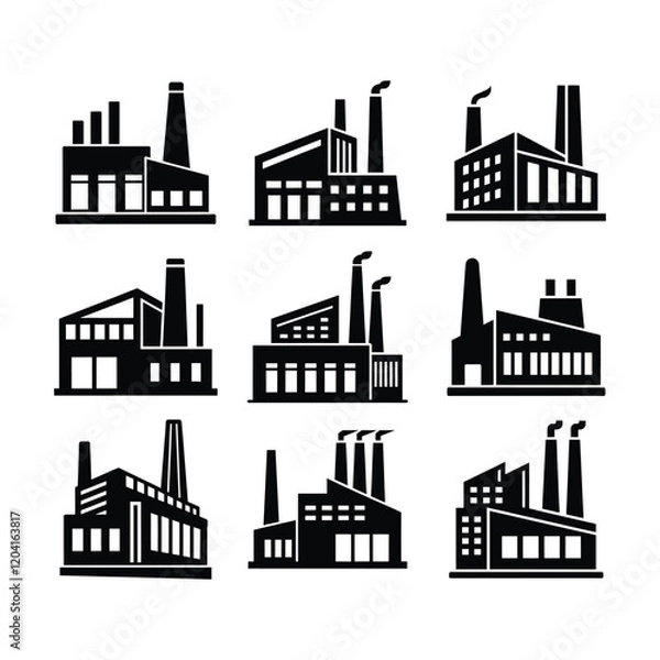Obraz A set of industrial build icon silhouette vector illustration