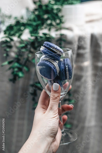 Fototapeta A glass of colorful and unique macarons