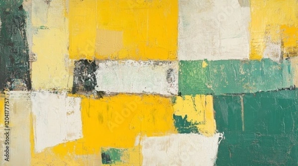 Fototapeta A bold chromatic abstract with vibrant yellows and greens layered over a textured base