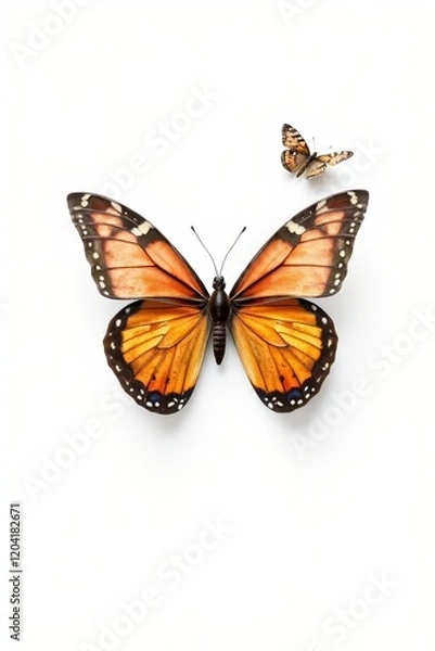 Fototapeta butterflies are orange and black on a white background