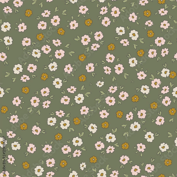 Fototapeta Seamless pattern with small cute flowers, repeating background, digital paper for wallpaper, scrapbook, textile, print vector design