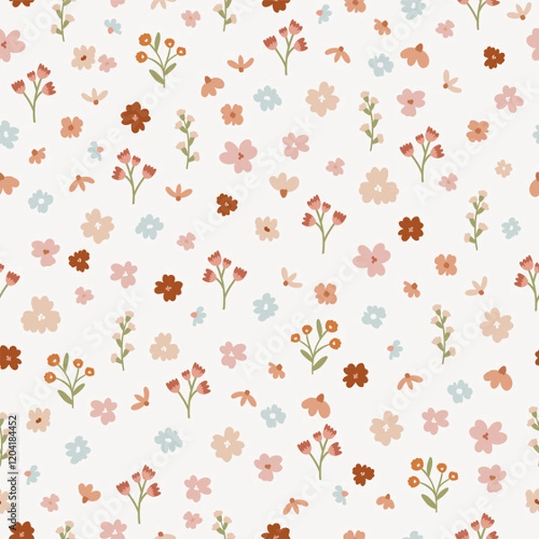 Fototapeta Seamless pattern with small cute flowers, repeating background, digital paper for wallpaper, scrapbook, textile, print vector design