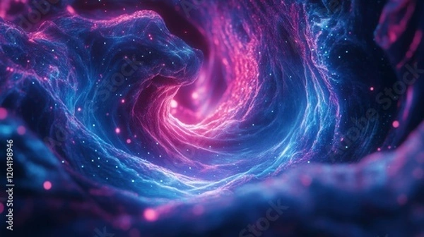 Fototapeta A detailed fractal design with hypnotic swirling patterns in neon blue and pink