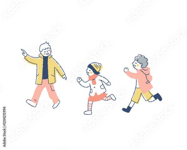 Obraz かけっこをしている冬服の子供達
