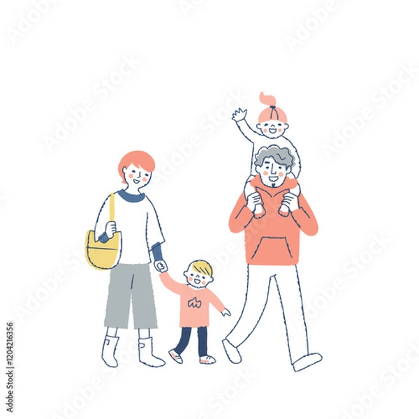 Obraz 笑顔で歩く4人家族