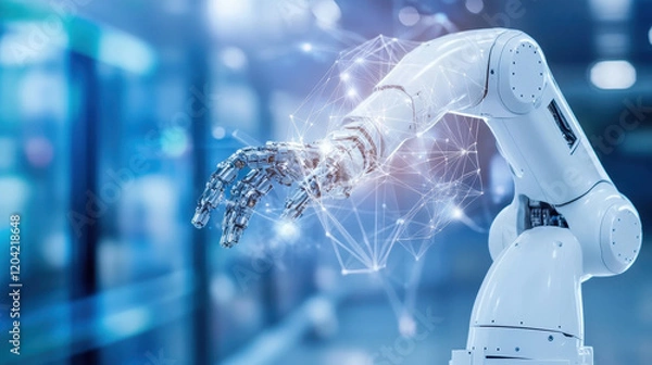 Fototapeta Advanced Robotic Arm Interacting with Digital Network