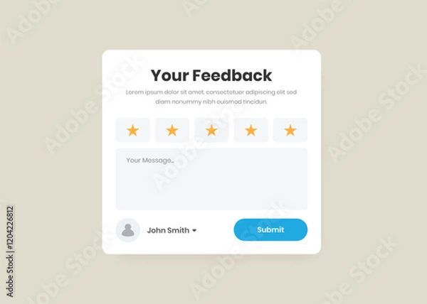 Fototapeta Client Feedback Form Design with Star Rating for Website Popup Card