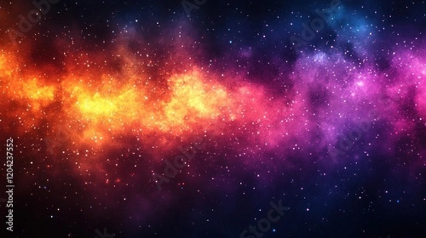 Fototapeta Vibrant cosmic nebula with swirling colors of orange, pink, and purple against a starry background