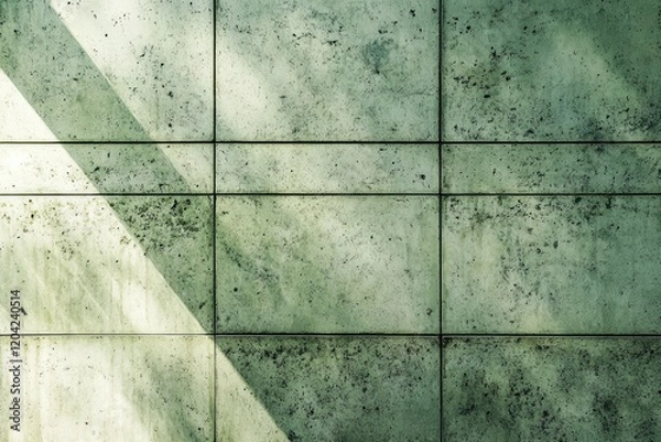 Obraz A textured green concrete wall with distinct tiles and diagonal sunlight.