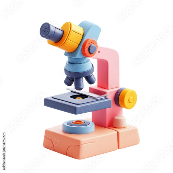Fototapeta Colorful Toy Microscope on Transparent Background for Educational Use