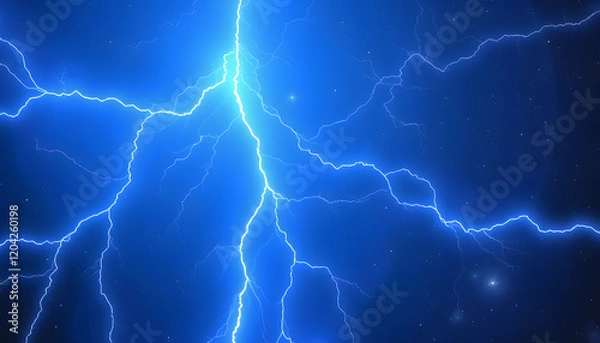 Fototapeta Blue glowing giant lightning energy field in space, vector style, with white tones