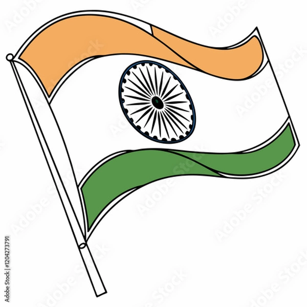 Fototapeta India Flag: Minimalist design with orange, white, and green stripes and the blue chakra.

