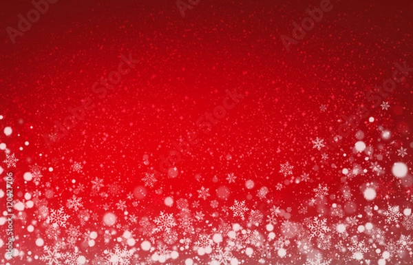 Obraz Miękkie światła i śnieg na czerwonym tle Boże Narodzenie