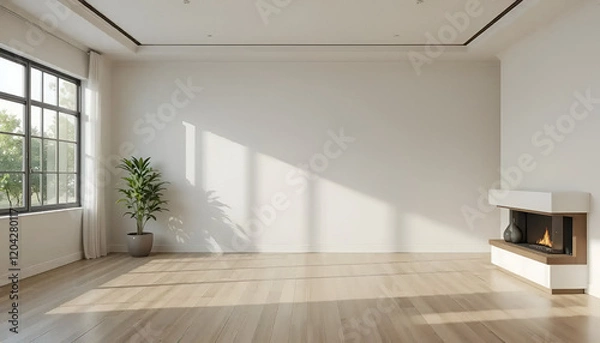 Obraz A spacious,   with an empty living room and a blank wall for mock-up 