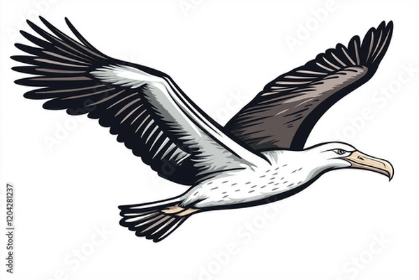 Fototapeta A white and black bird with a long beak flying in the sky. Generative Ai.