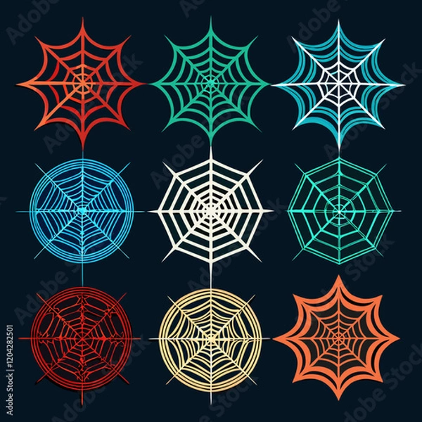 Obraz Spider web color vector set.