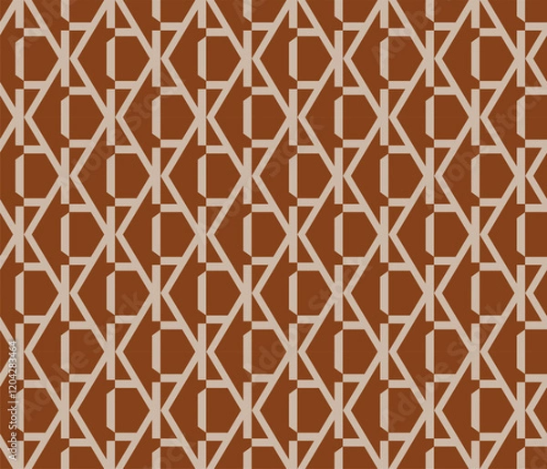 Fototapeta Seamless cellular linear modern trendy pattern with orange hexagonal shapes, with light white lines. Cellular ornament for fabric, texture, fashion design Vector illustration