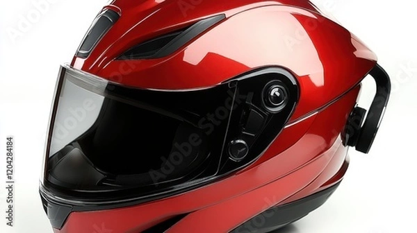 Obraz Glossy red motorcycle helmet on a white background	