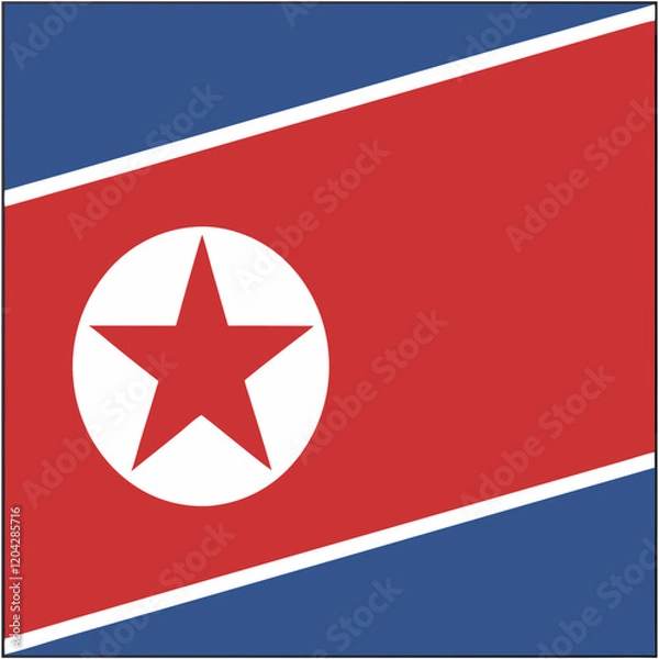 Fototapeta North Korea Flag: Blue and red design with a white circle and a star.
