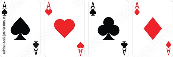 Fototapeta Simple Ace Playing card. Royal Flush Realistic playing cards symbol. Poker card suit with symbols of diamonds, clubs, hearts, spades. Design for casino, game design. Lucky Casino Cards.