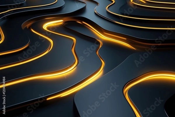 Obraz Abstract glowing golden lines creating a sleek and dynamic pattern on a dark surface