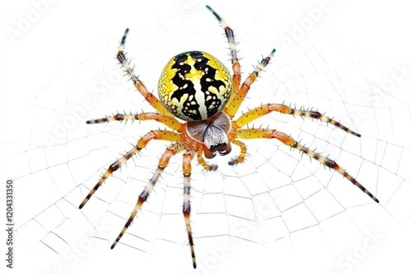 Fototapeta Large Orb-Weaver Spider Isolated on White Background (Araneus ventricosus) from Asia