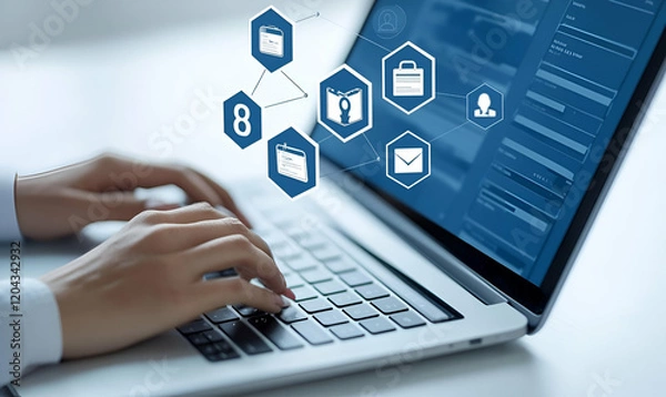 Fototapeta Insurance Selection Interface, a laptop screen displays various insurance options with clear details for informed decision-making.