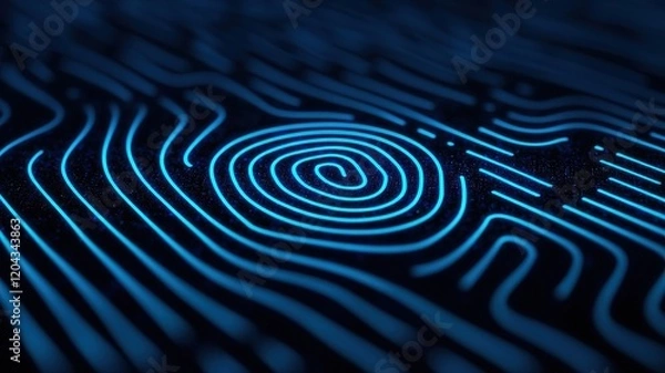 Fototapeta Information with source and privacy concept. Abstract blue fingerprint pattern on a dark background.