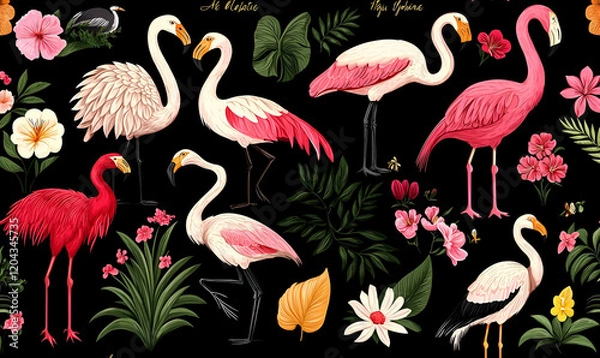 Fototapeta Floral and Fauna Harmony, an intricate design showcasing vibrant patterns of nature's elements intertwined in a captivating display.