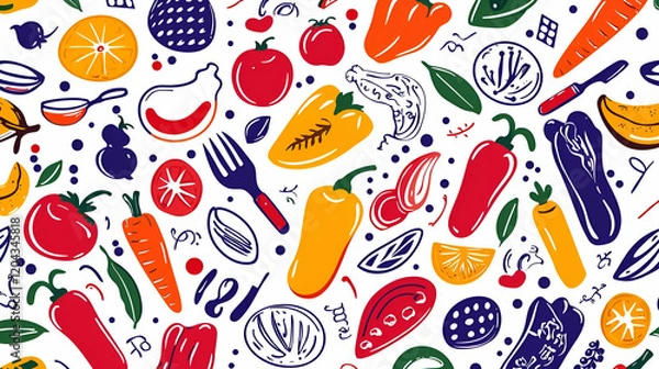 Fototapeta Fusion Flavor Palette, a vibrant array of ingredients blending diverse culinary traditions, showcasing creativity in modern gastronomy.