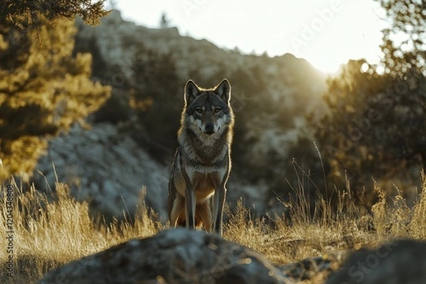 Obraz Wildlife shot of a wolf in the heart of the forest, close-up and natural
