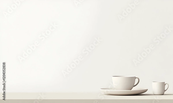 Fototapeta Stacked Plate and Cup Arrangement, a minimalist composition featuring a neatly arranged plate topped with a cup, emphasizing simplicity and elegance.