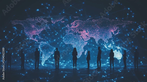 Fototapeta abstract professional business team people innovation connection of line from nail node to node on map background , networking concept