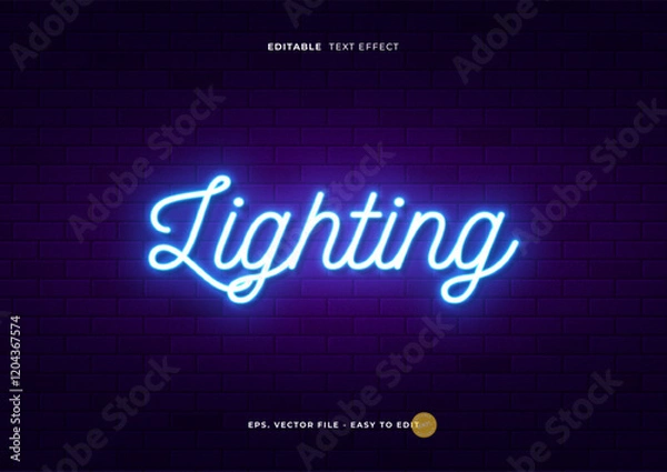 Fototapeta Neon text effect, editable blue lighting text style.