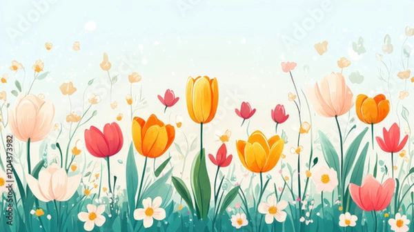 Fototapeta "Spring season decoration featuring a vibrant floral pattern, perfect for adding a fresh and lively touch to any design."
