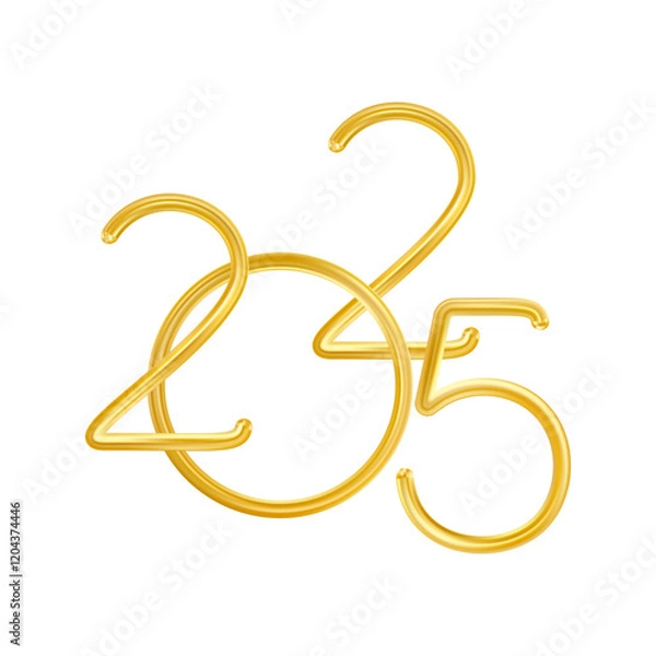 Fototapeta 2025 Gold Thin Realistic New Year Number.