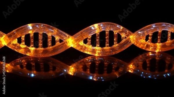 Fototapeta Close-up of a DNA double helix model with glowing strands